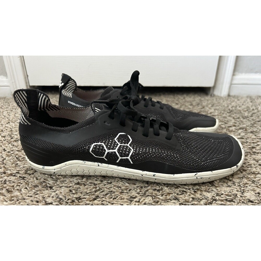 VivoBarefoot Geo Racer Knit Shoes Mens 46 (US 12.5) Black White Barefoot